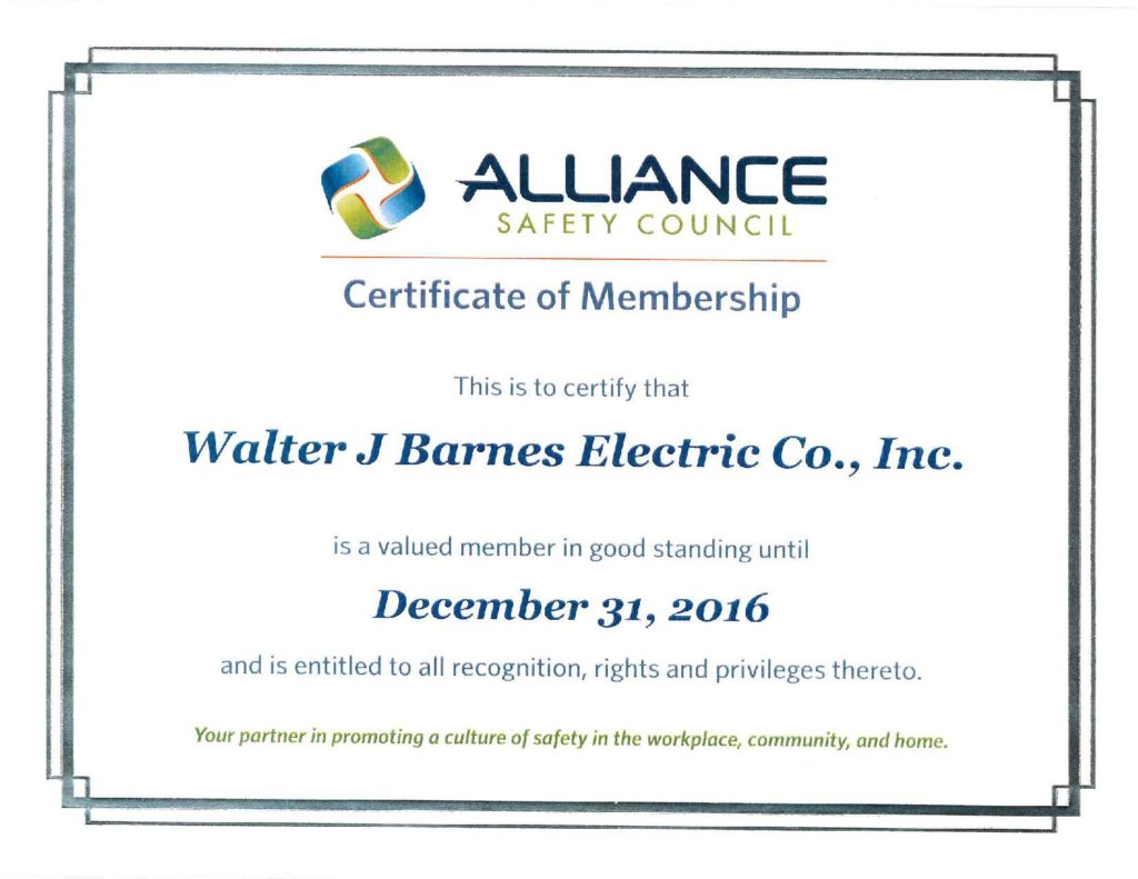 Alliance Safety Certificate